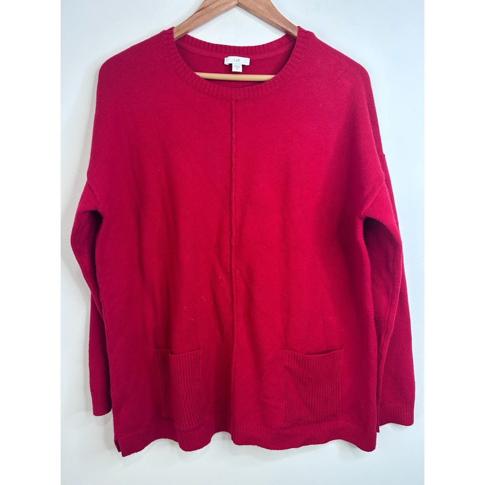 J Jill Red Crewneck‎ Cotton Blend Pullover Sweater with Pockets Size M Festive